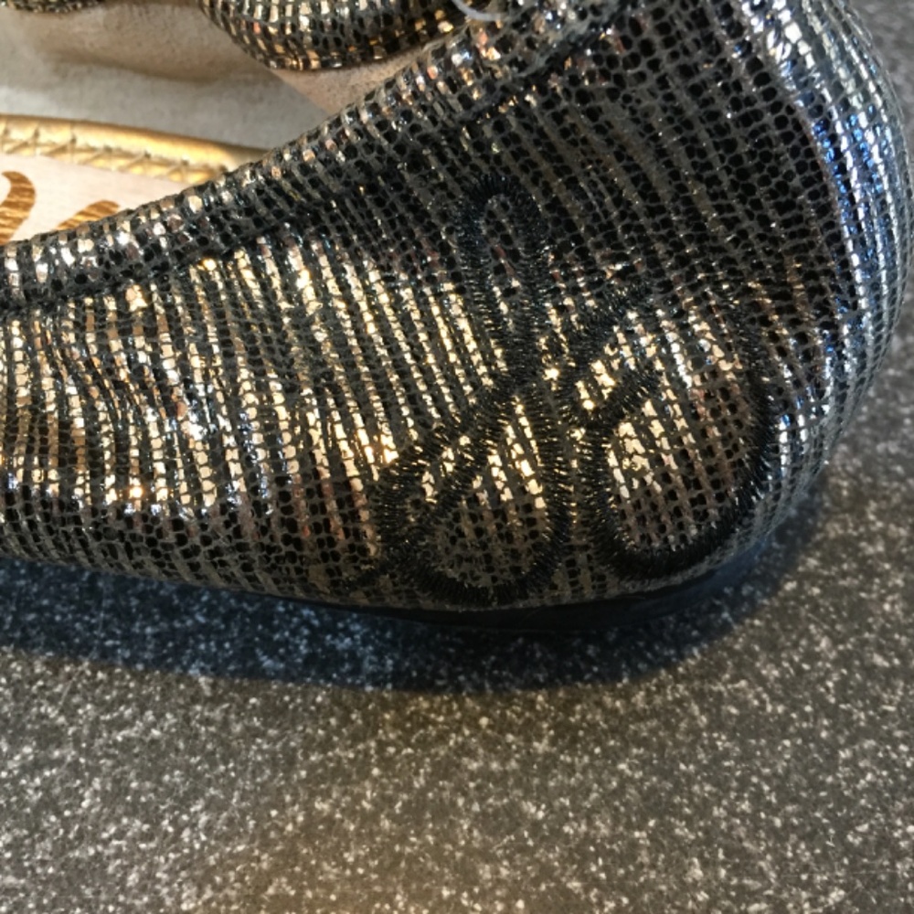 Sam Edelman Metallic Flats with Black Bow - Picture 5 of 11
